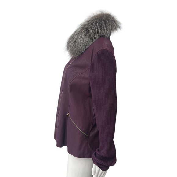$2495 NWT St. John Burgundy Deep Magenta Fur Collar Jacket size 16 - Picture 6 of 11